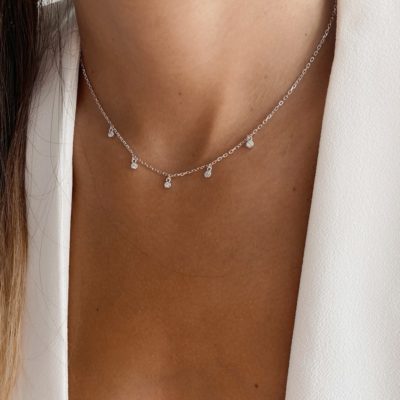 שרשרת חמש זרקונים כסף 925 עם חמישה תליוני זרקונים עדינים לנשים