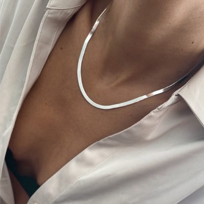 שרשרת כסף 925 שטוחה לנשים בעיצוב נחש Snake קלאסי ונוצץ