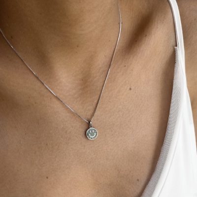 שרשרת כסף 925 עם תליון עגול ירוק משובץ