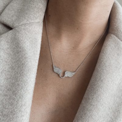 שרשרת אנגל כנפיים כסף 925 עם תליון כנפי מלאך משובץ זירקונים