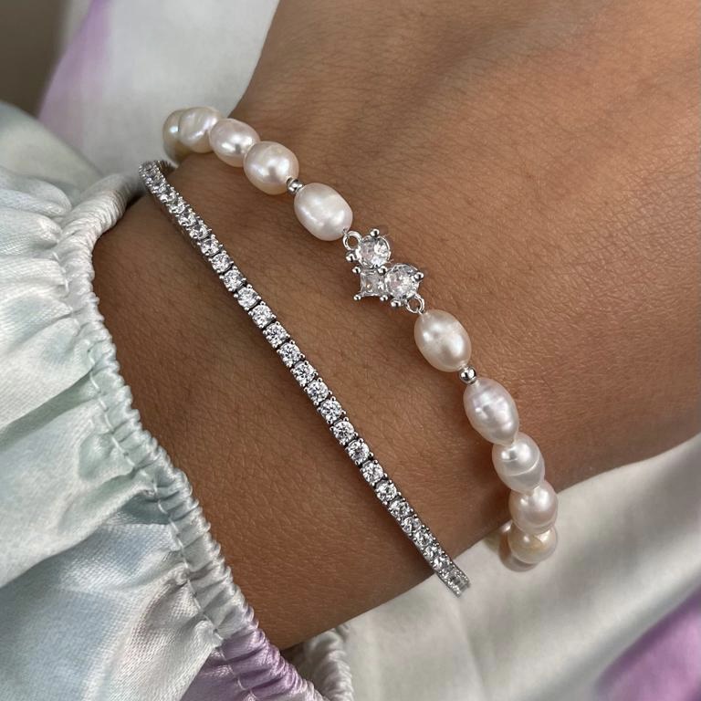 צמיד לב פנינים