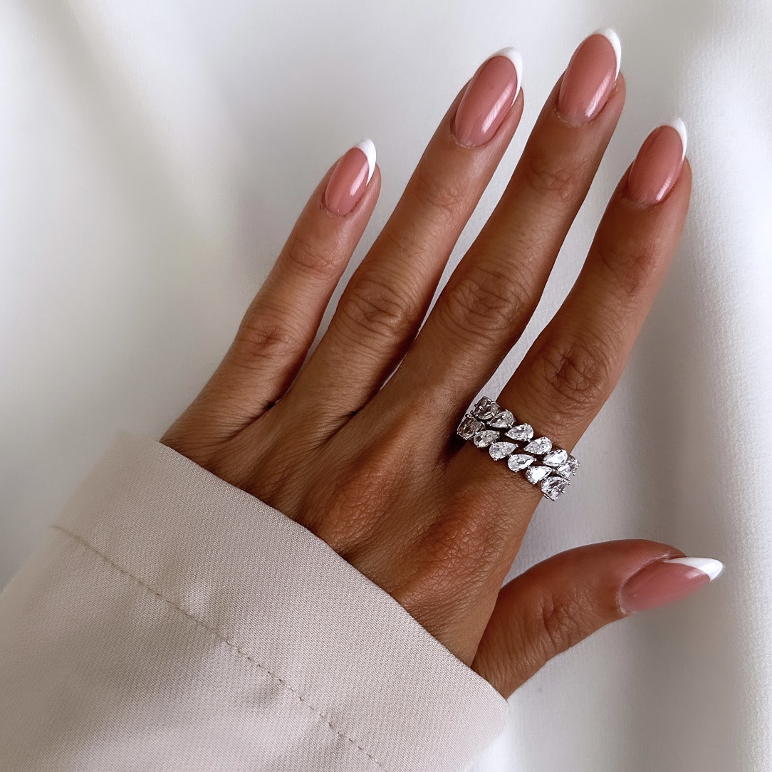 טבעת כסף אמיתי 925 משובצת בזרקונים מנצנצים כפולה שתי שכבות של זרקונים