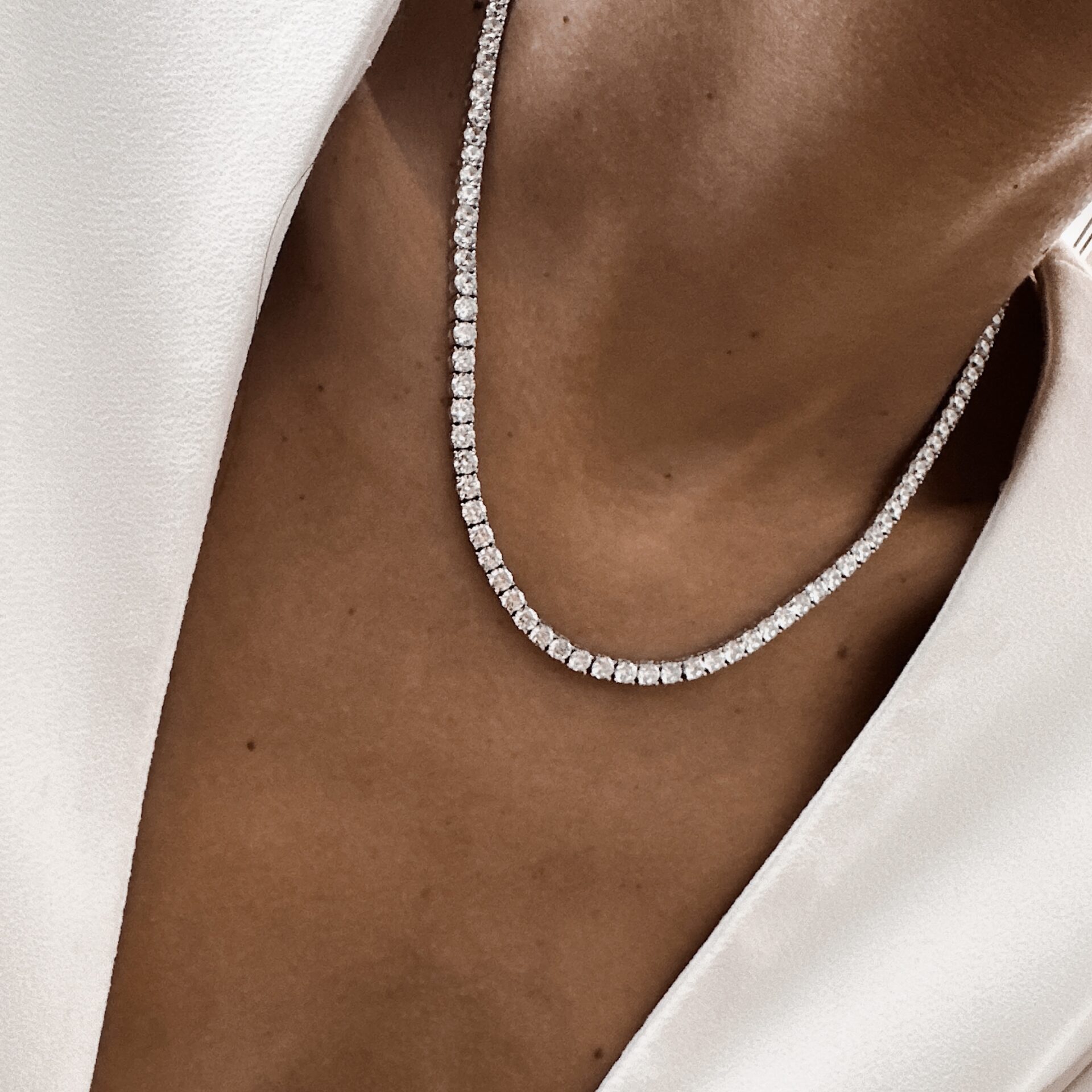 שרשרת טניס ונציה יוקרתית עם אבני זירקון בגודל 3.5 מ''מ משובץ זרקונים כסף אמיתי 925