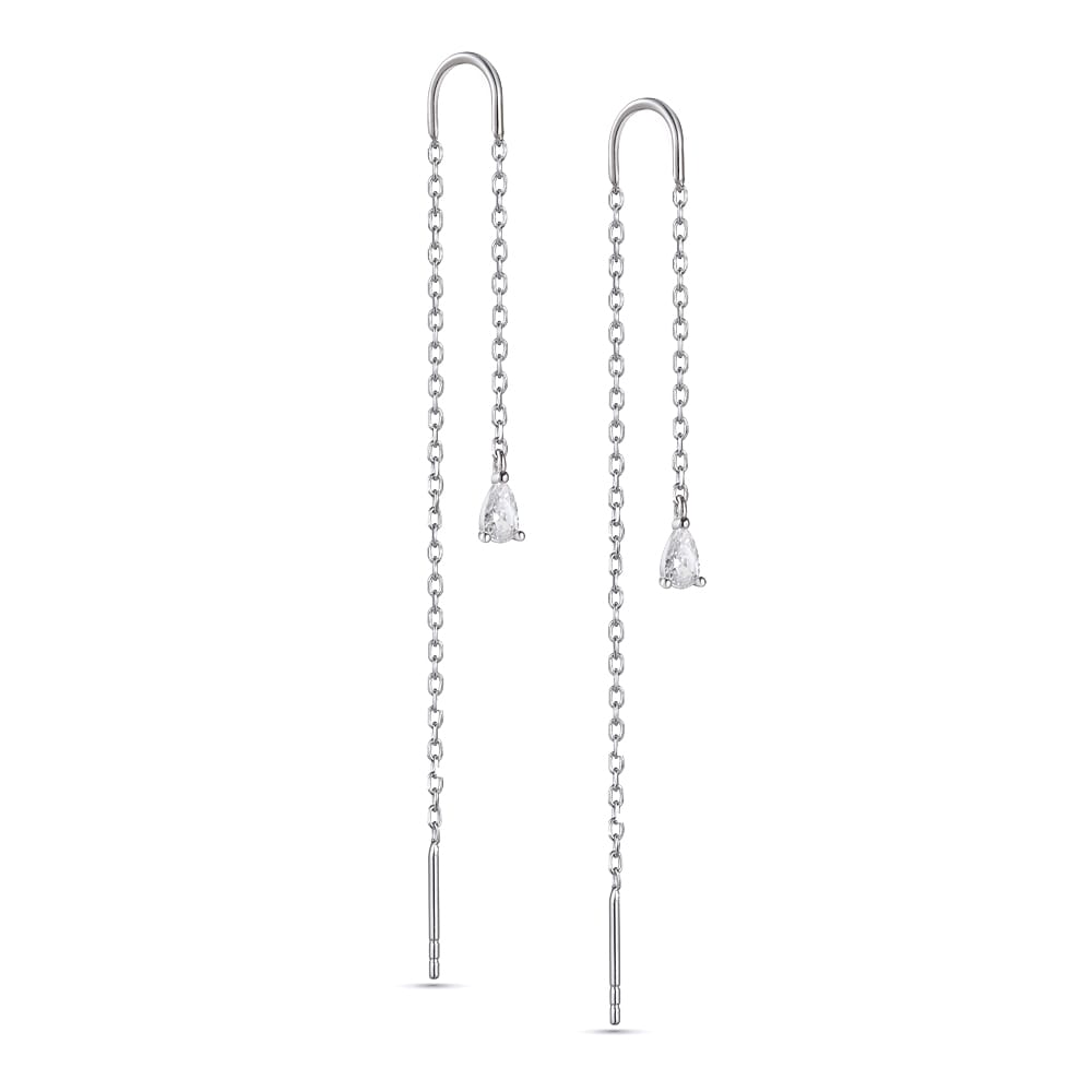 עגילי שרשרת כסף אמיתי 925 עם תליון טיפה משובץ זרקון