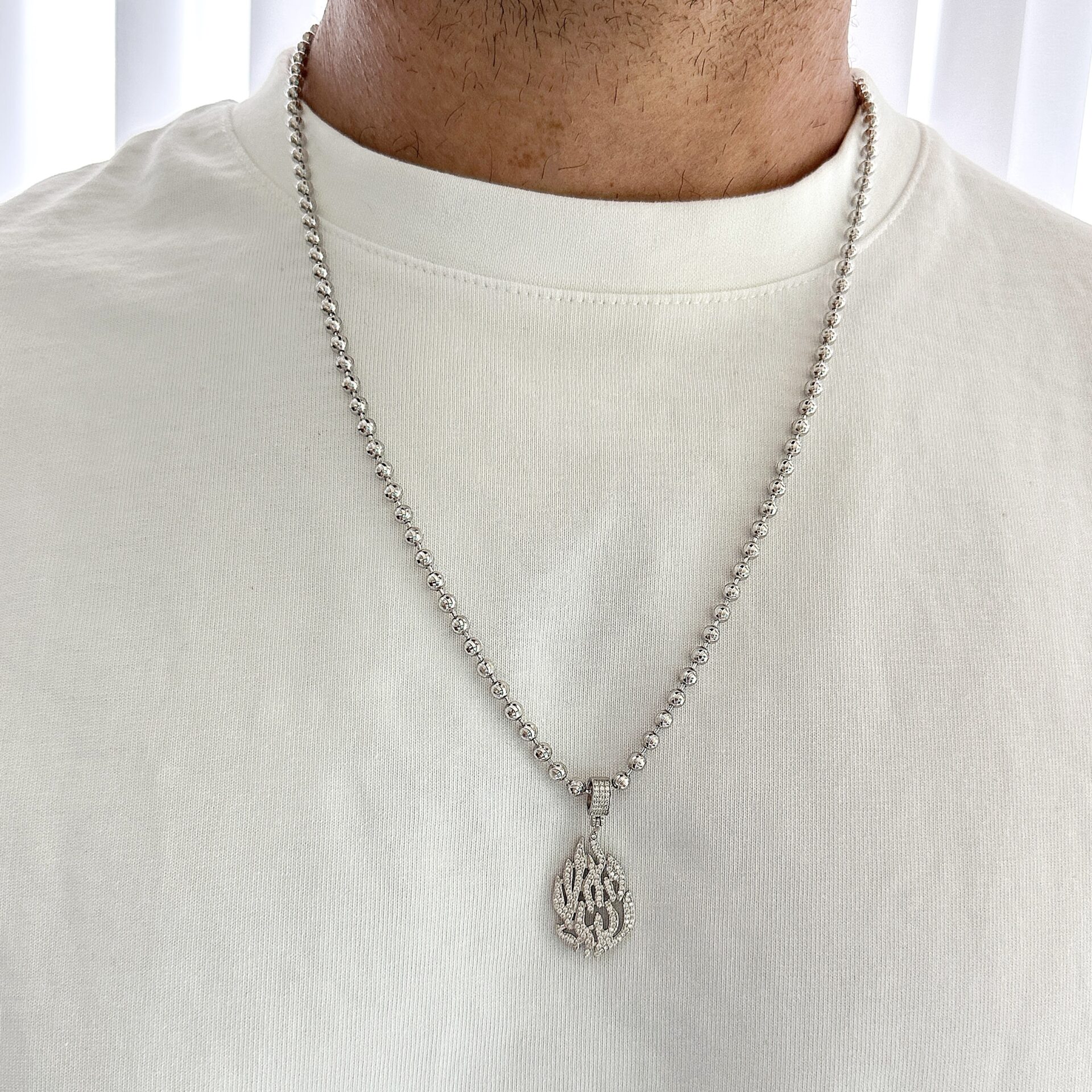 שרשרת כסף אמיתי 925 עם חרוזים ותליון האש שלי משובץ זרקונים נוצצים