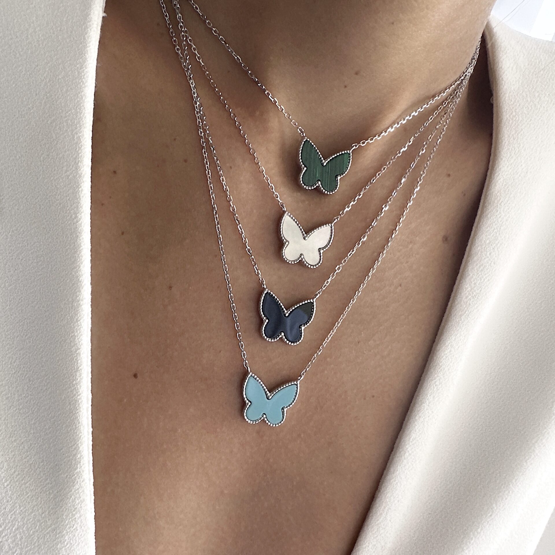 שרשרת פרפר מצדף אמיתי כסף אמיתי 925