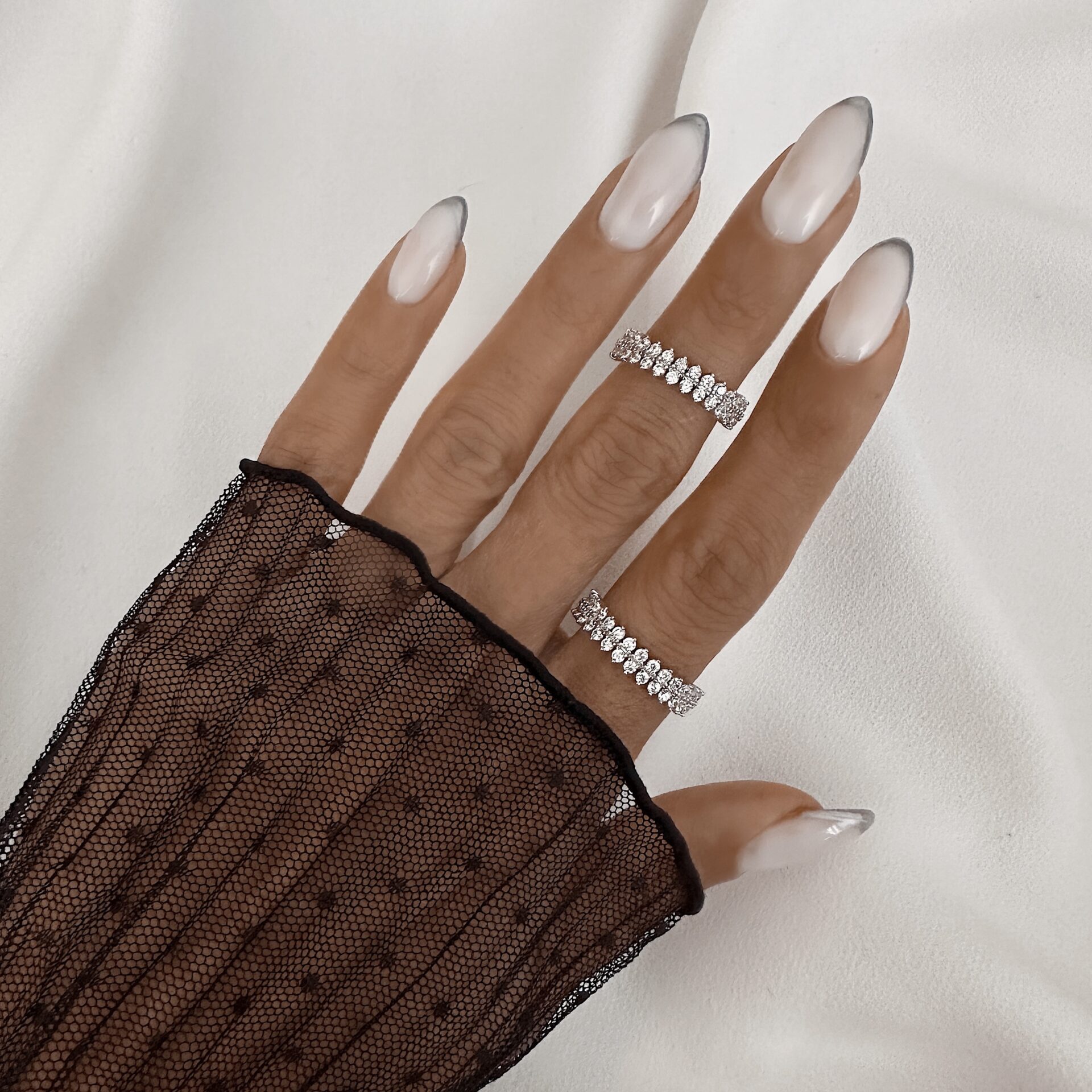 טבעת סגורה כסף אמיתי 925 משובצת זרקונים כל הטבעת כפולים טבעת כפולה בשיבוץ זרקונים