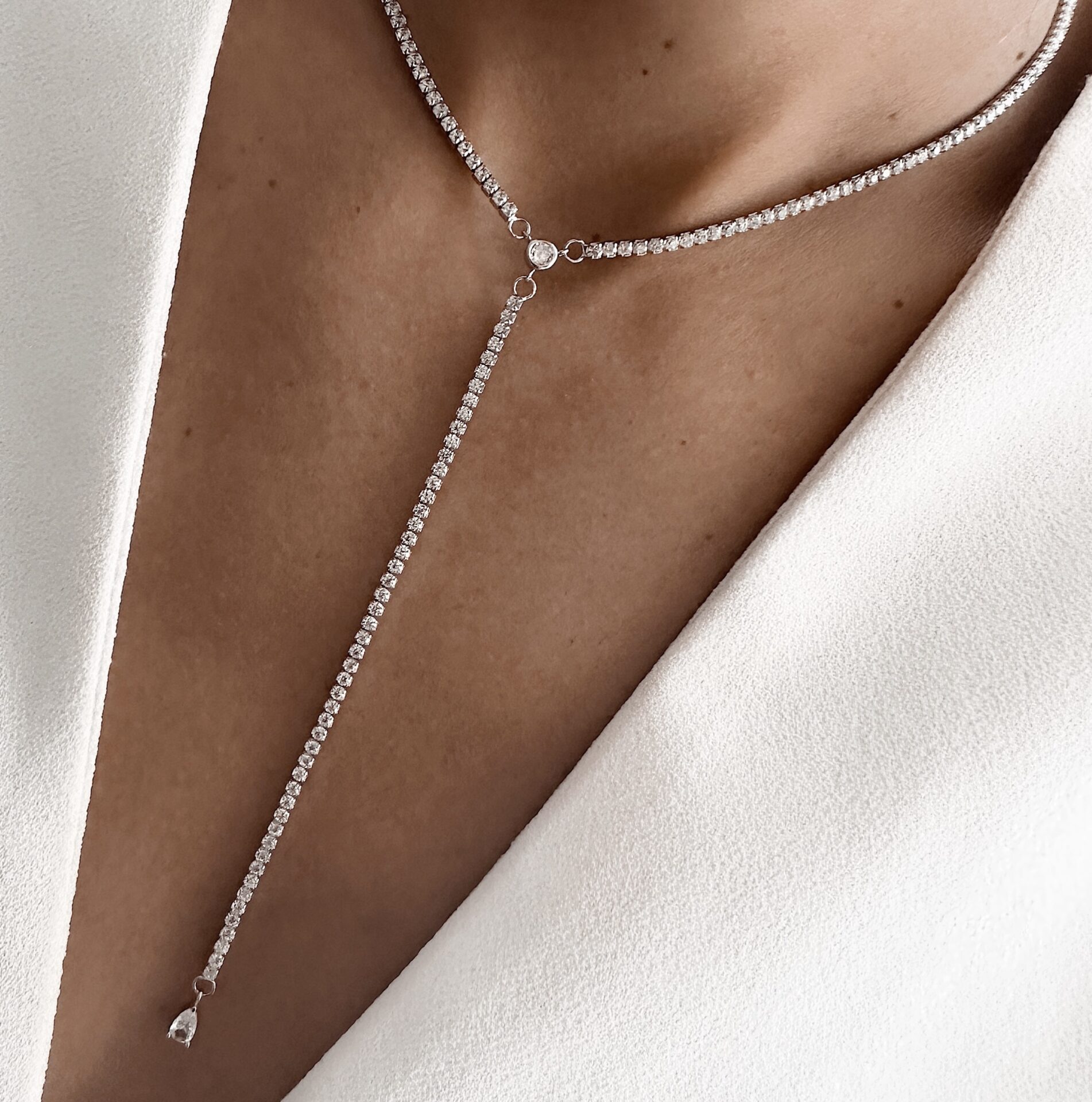 שרשרת טניס עניבה כסף אמיתי 925 משובצת זרקונים לנשים