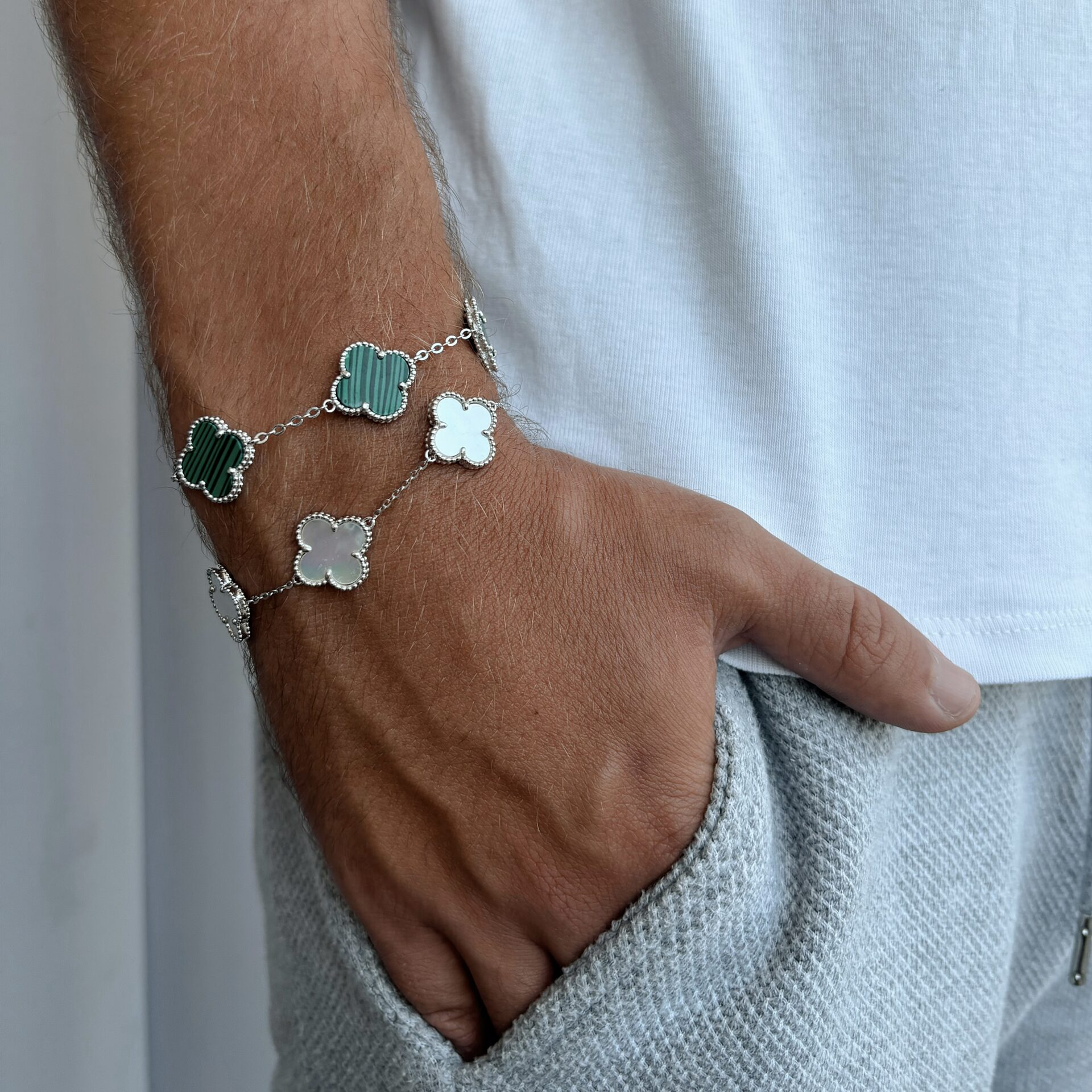 צמיד חמש תלתנים גדול כסף אמיתי 925