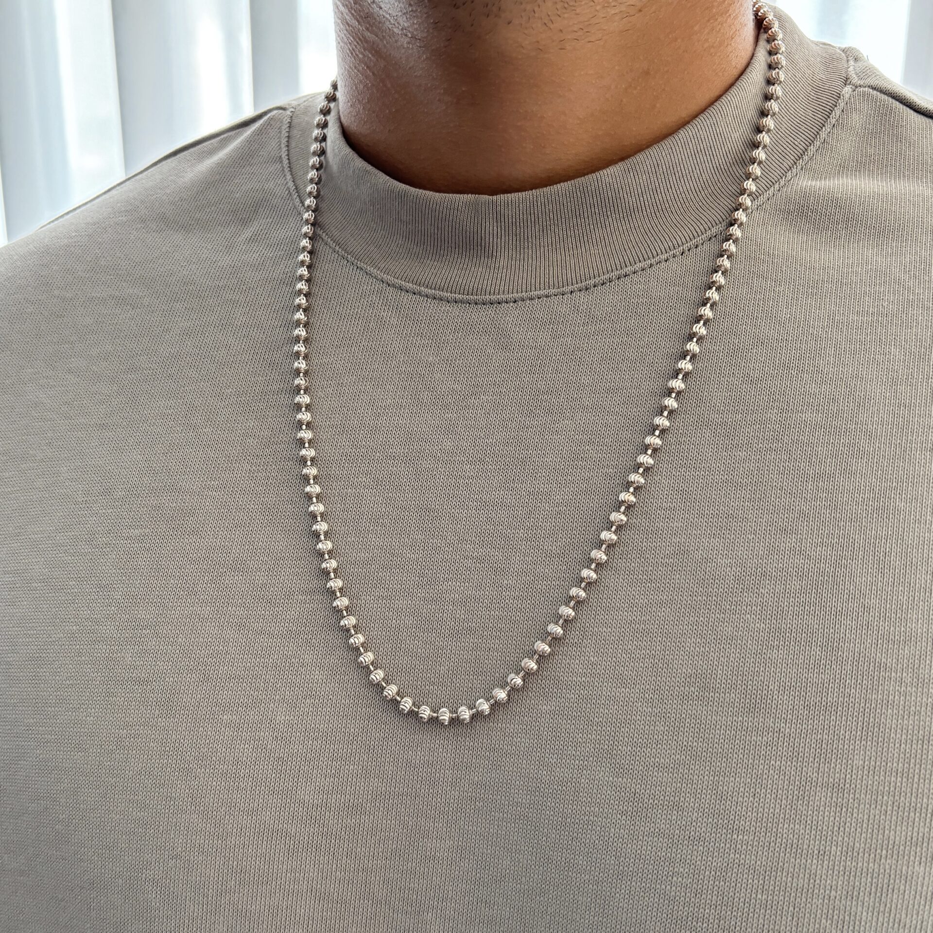 שרשרת כסף 925 לגבר דגם חרוזי לייזר מבריקים