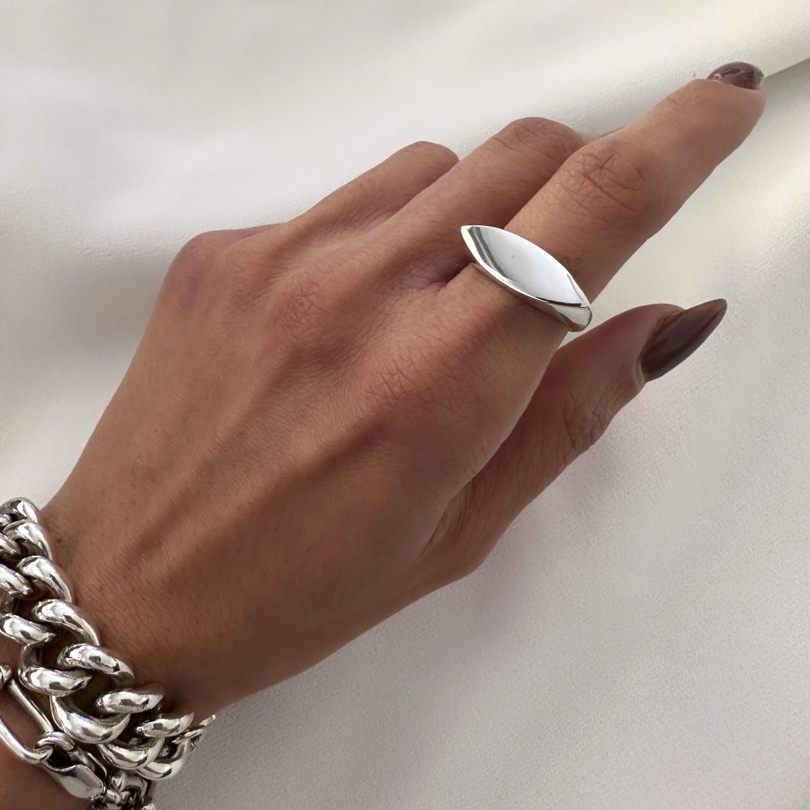 טבעת סירה רונה מרקיזה חלקה לחריטה מושלמת כסף אמיתי 925