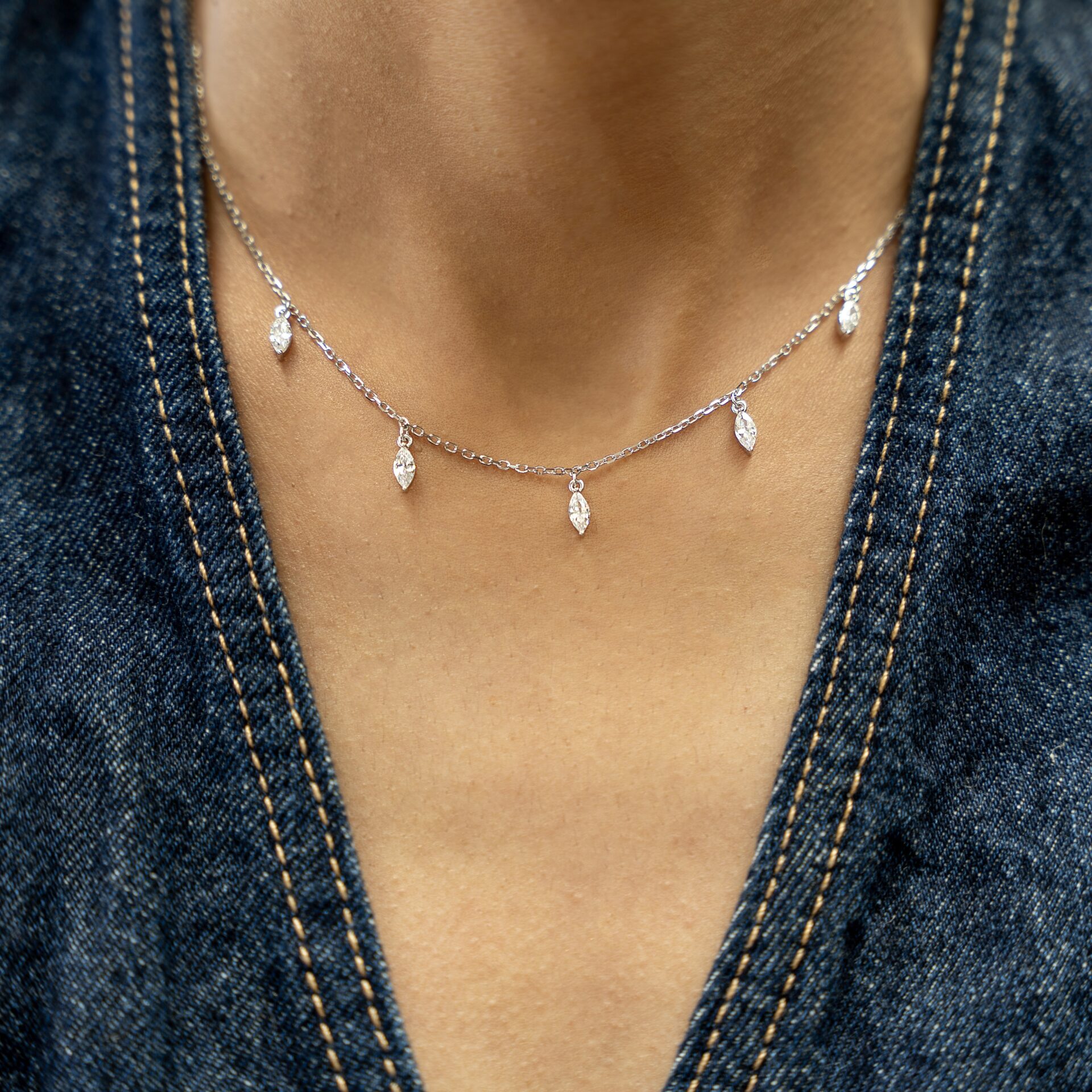 שרשרת כסף אמיתי 925 עם תליוני מרקיזות קטנים משובצים זרקונים