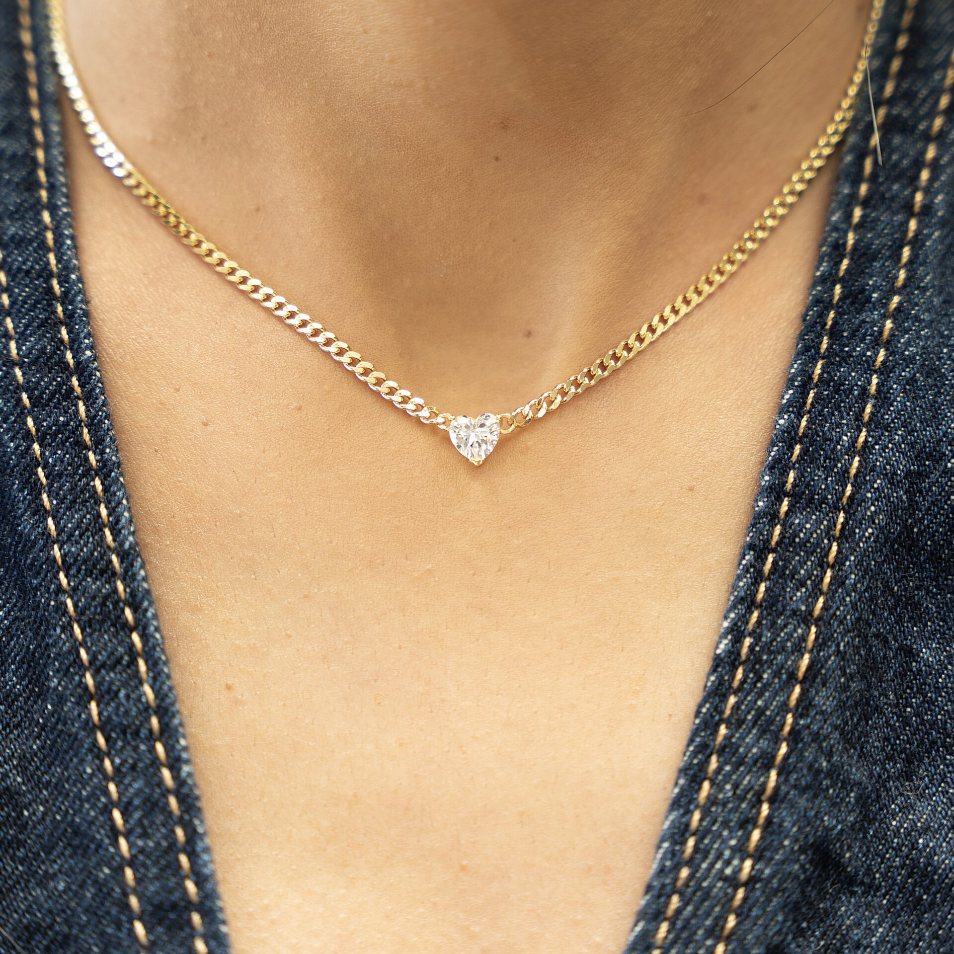 שרשרת לב גורמט מצופה זהב על כסף אמיתי 925 עם תליון לב משובץ זרקון נוצץ