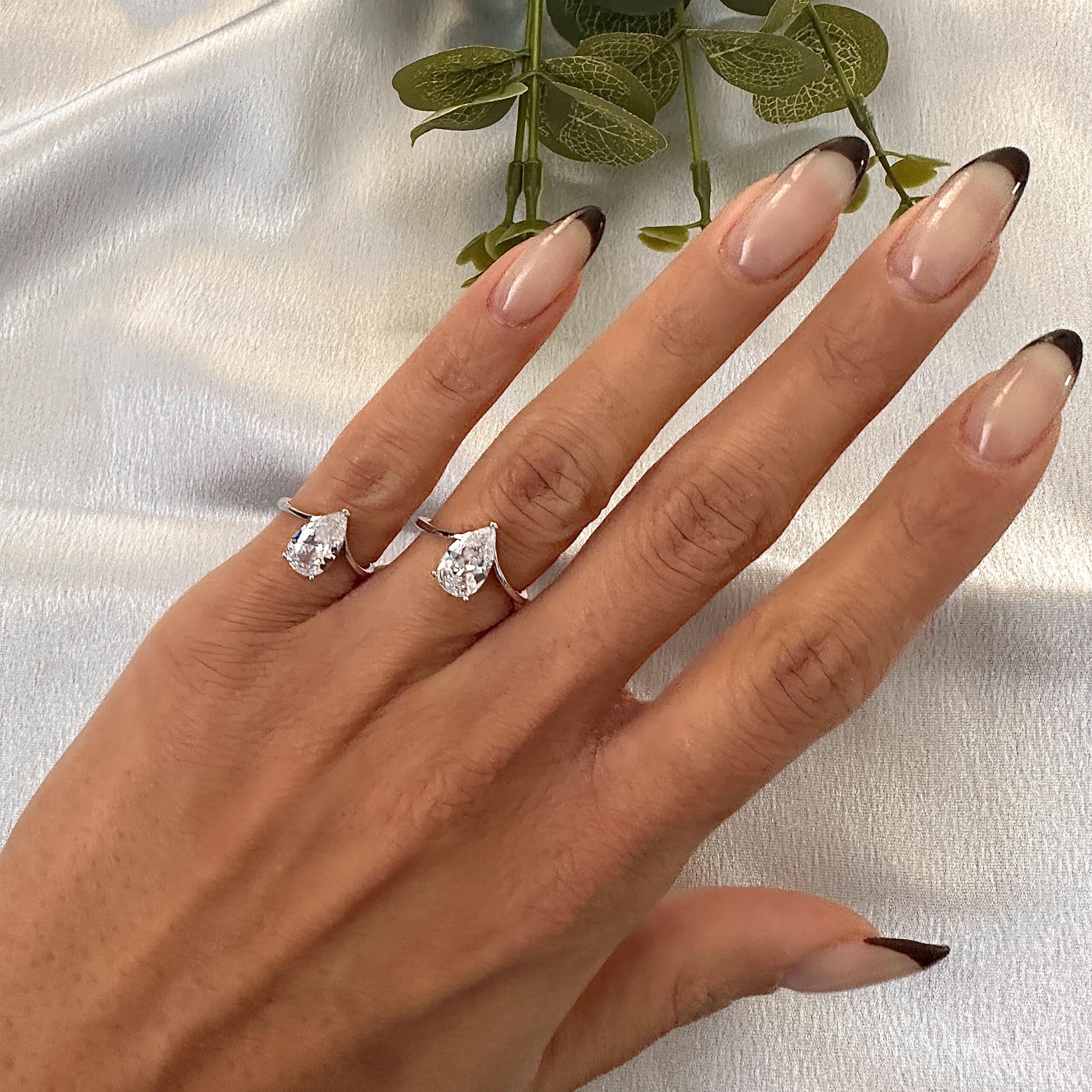 טבעת כסף סטרלינג 925 אבן טיפה בעיצוב אלגנטי